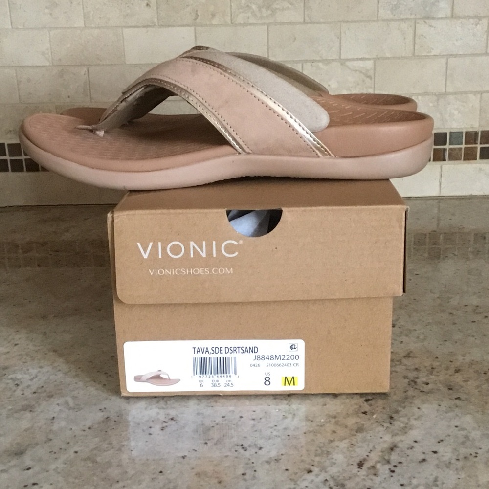 NEW Vionic Tava Suede Desert Sand Thong Sandals - Picture 11 of 12